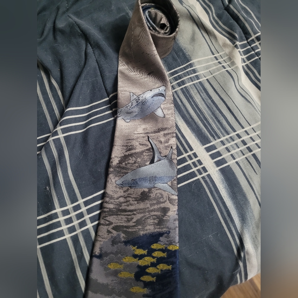 Shark Design Tie in Gray and Blue